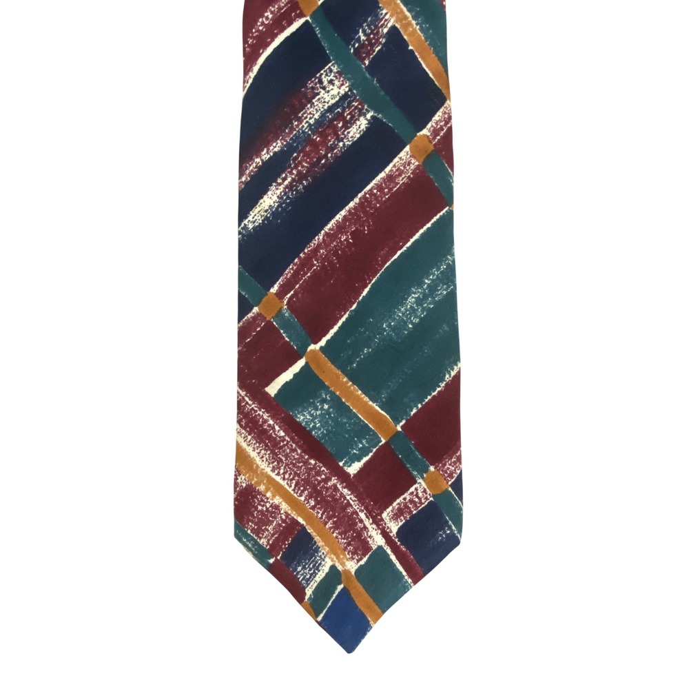 Viaggio Mens Silk Tie Abstract Geometric Burgundy Teal Brushstroke Artsy 57x3.5